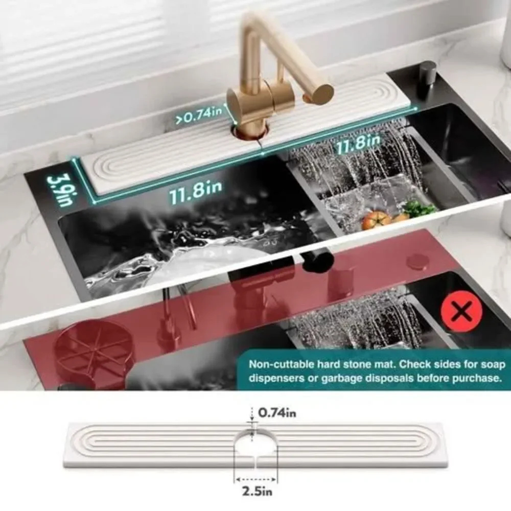Diatomite Drying Stone Faucet Mat for Kitchen Sink. LIGHT GRAY 23.6